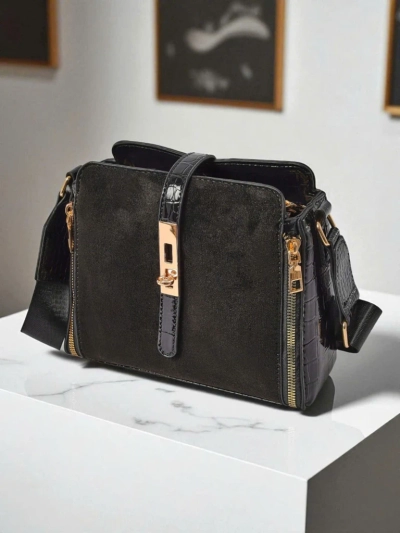 Callista Black women's bag - small patent faux leather messenger bag