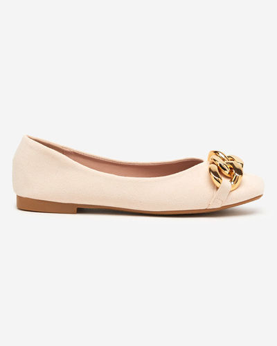 Beige women's ballerinas with Caviene ornament - Footwear