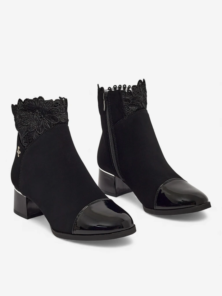Women's Matte Heeled Ankle Boots with Lace Velmoria
