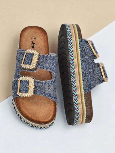 Royalfashion Sieviešu sandales ar rhinestone sprādzēm GlamCork