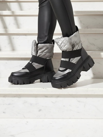 Women's snow boots on a flat sole in black-gray Ferory- Footwear