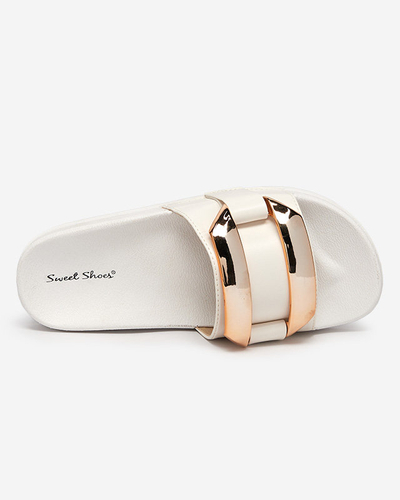 Женские белые тапочки с золотым орнаментом Serina - Обувь