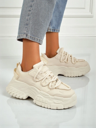 Women's beige Athenia sneakers made of eco-leather on a 6.5 cm platform