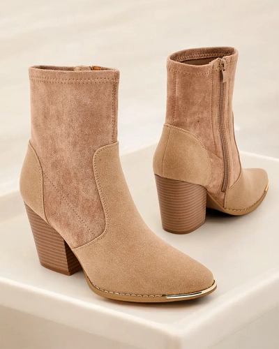 Royalfashion Women's eco-suede ankle boots on a post Gris