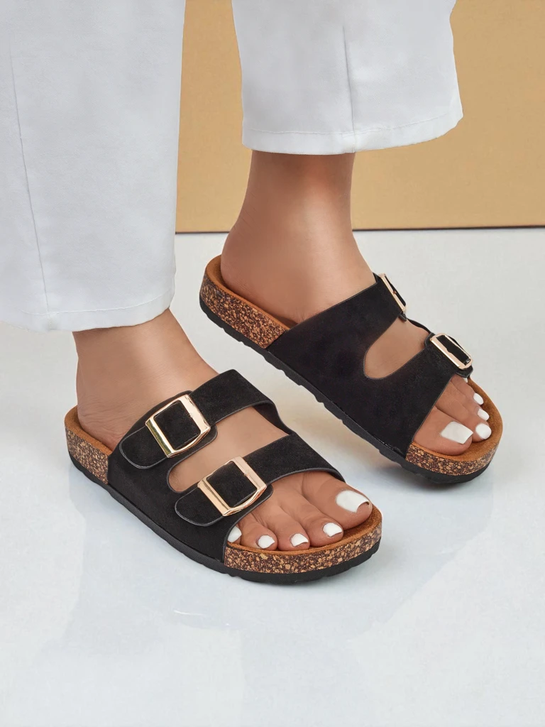 Letitia women's black suede flip-flops, flat heel, Italian design