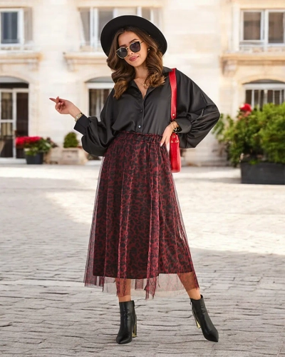 Royalfashion Rakstains sieviešu vidējais svārki ar tulle