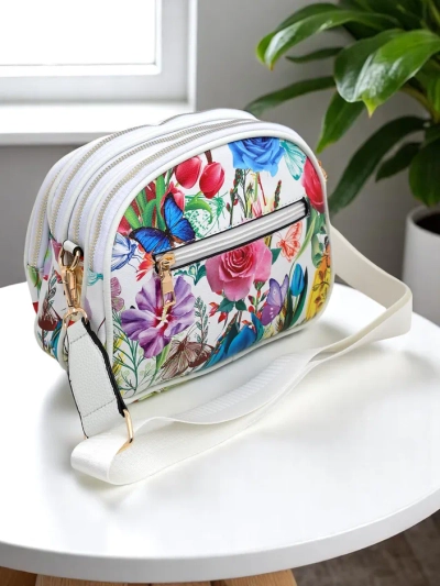 Royalfashion Floral oval small women's handbag made of eco-leather