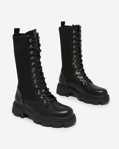 Royalfashion Openwork black women's flat-heeled boots Kaliffo