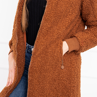 Women's brown jacket with a sheepskin hood - Clothing
