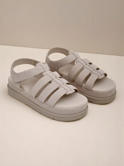 Royalfashion Sandals - Beige Suede Caligae on a Platform - Perfect for Summer and Spring