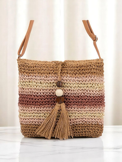 Royal Fashion Small Striped Straw Charm Mini Handbag for Women