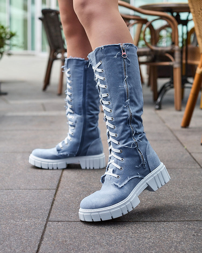 Royalfashion Синие женские тканевые сапоги Leconen