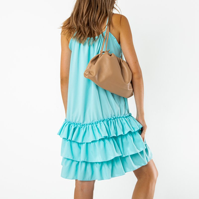 Mint women's dress on straps with frills - Clothing