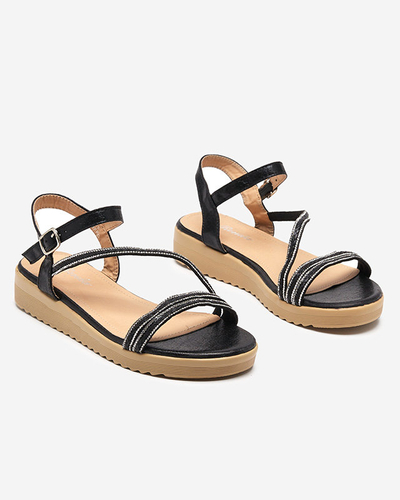 OUTLET Women's black shiny sandals with cubic zirconias Spirade - Clothing