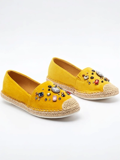 Yellow women's eco-suede espadrilles with cubic zirconias Mediros - Footwear