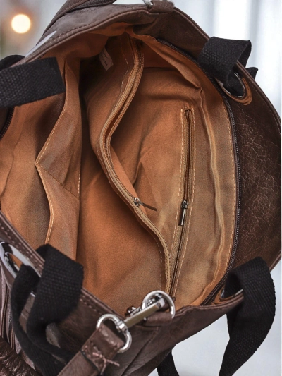 Hera grey faux leather women's bag with zipper and rivets