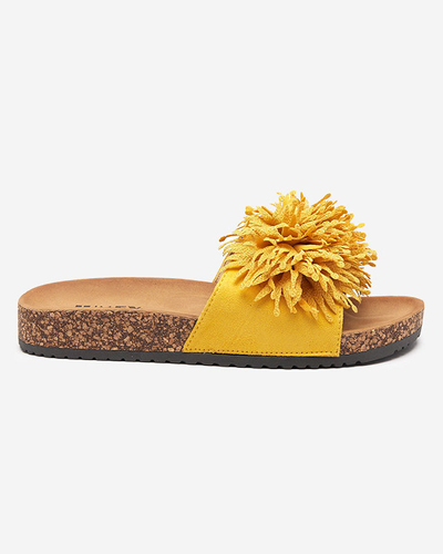 Sieviešu čības ar auduma ornamentu dzeltenā krāsā Ailli- Footwear