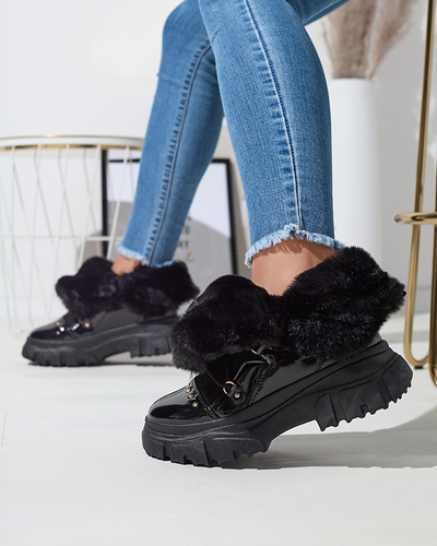 Melni sieviešu sniega zābaki ar mežģīnēm Fentes- Footwear