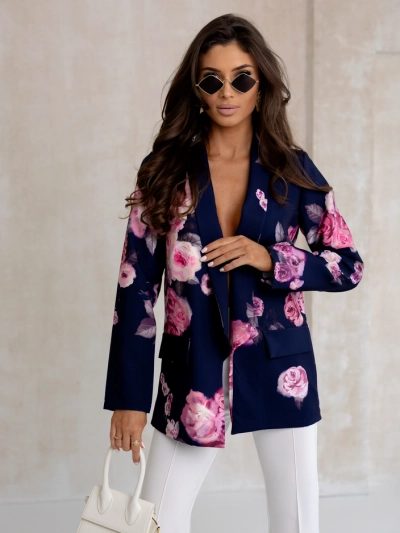 Royalfashion Women's blazer without a fastener with rose flowers