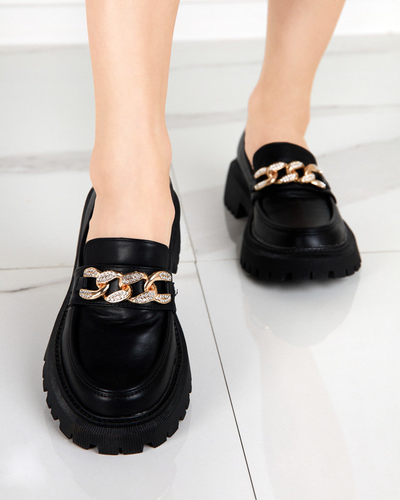 OUTLET Black women's shoes with a gold chain Chemko- Footwear
