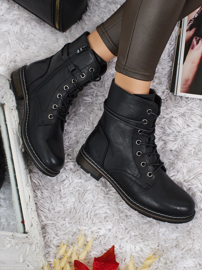 Eko skórzane sznurowane botki damskie Ravonna