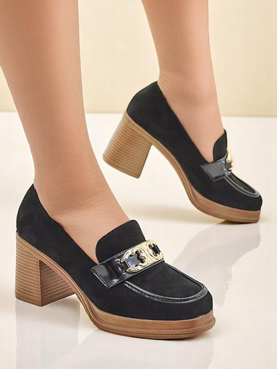 Royalfashion Women's moccasins on a block heel Qeroy