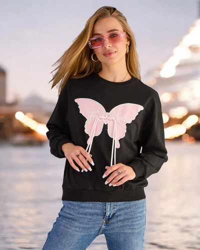 Royalfashion Sieviešu kokvilnas džemperis ar plānu apdruku