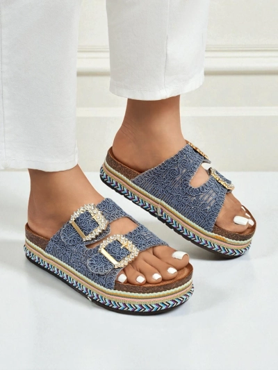 Royalfashion Sieviešu sandales ar rhinestone sprādzēm GlamCork