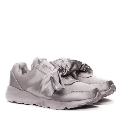 OUTLET Gray, satin sports shoes with a bow Mabel- Shoes