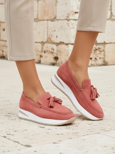 Ariadne women's pink wedge moccasins casual eco leather