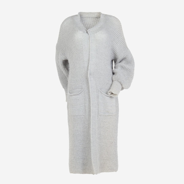 Women's Light Gray Soft Long Cardigan Sweater- Clothing