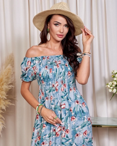 Blue women's floral midi dress - Clothing