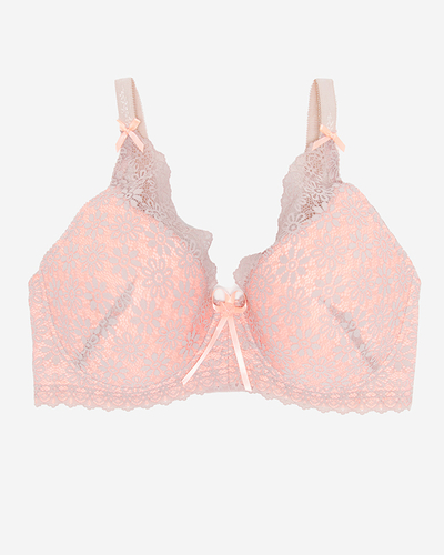 Women's pink bra with gray lace - Underwear