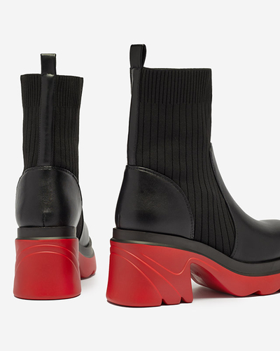 Women's black boots on a solid red sole Nerisw - Footwear