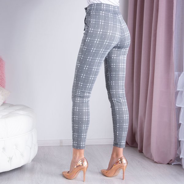 Gray checkered fabric trousers - Pants 1