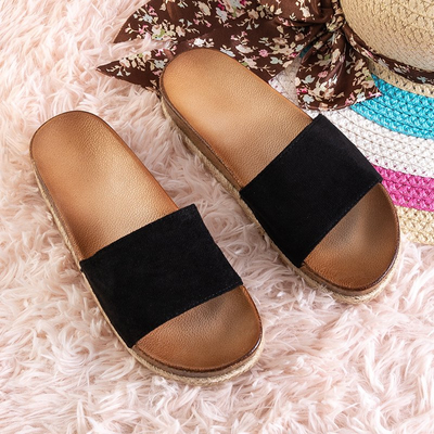 Black women's slippers on the Kosala platform - Footwear