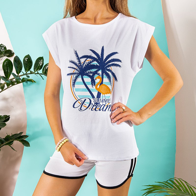 Women's white cotton printed t-shirt - Clothing