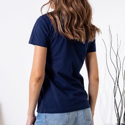 Navy blue women's printed cotton t-shirt - Clothing