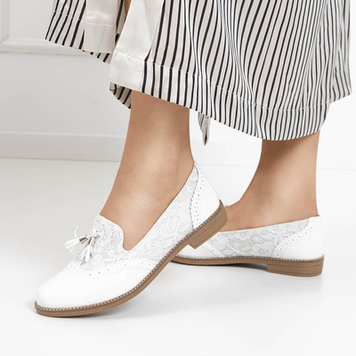 OUTLET Women's white moccasins with lace and glitter Kazeti - Footwear