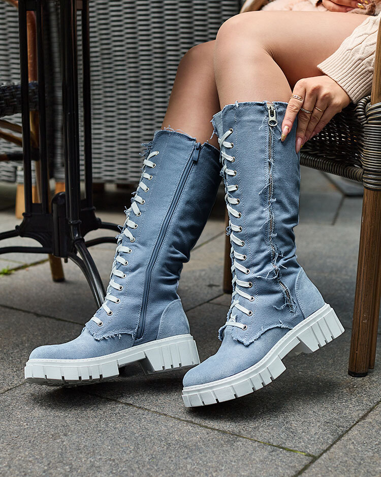 Royalfashion Синие женские тканевые сапоги Leconen