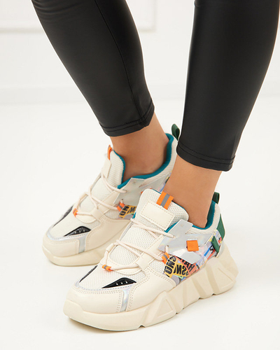 Beige women's sports shoes with colored inserts Deroni - Footwear