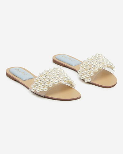 OUTLET Women's slippers with pearls and blue Faldei insert - Footwear