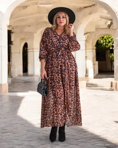 Royalfashion Верблюжье узорчатое женское макси-платье