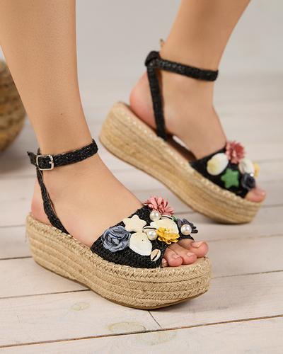 Ladies' black sandals a'la espadrilles with a decorative upper Soramis - Footwear