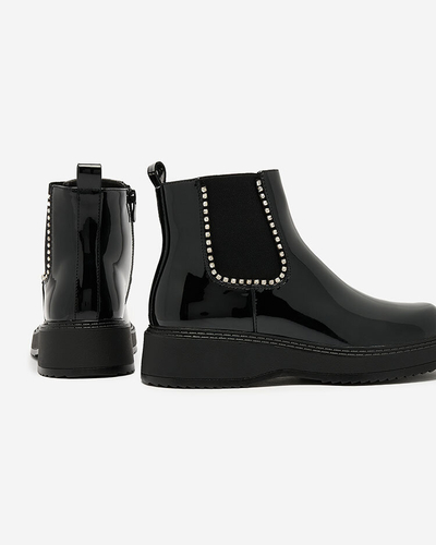 Royalfashion Черные женские сапоги на плоском каблуке с цирконами Winuma