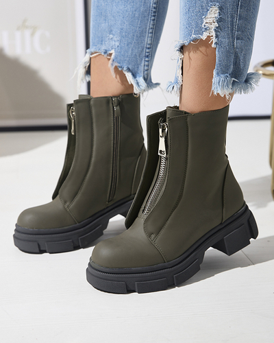 Женские утепленные темно-зеленые высокие сапоги Slovys- Footwear