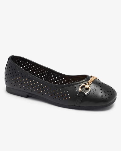 Black women's openwork ballerinas with gold ornament Serilla- Footwear