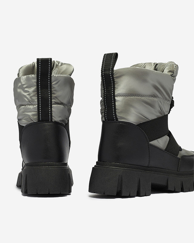 Women's snow boots on a flat sole in black-gray Ferory- Footwear