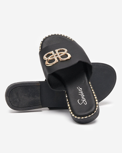 OUTLET Black women's slippers with golden ornament Silobi- Footwear
