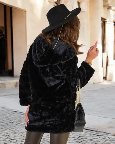 Royalfashion Черное меховое женское пальто